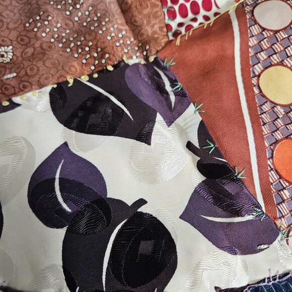 Vint Handmade Crazy Lap Quilt Blanket Silk Scarve Scarf Patchwork Boho 65"x 42" - Picture 4 of 13